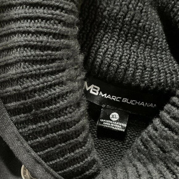 Marc Buchanan Men’s Black Heavy Knit‎ Pullover Shawl Collar Sweater Size XL - Picture 8 of 9